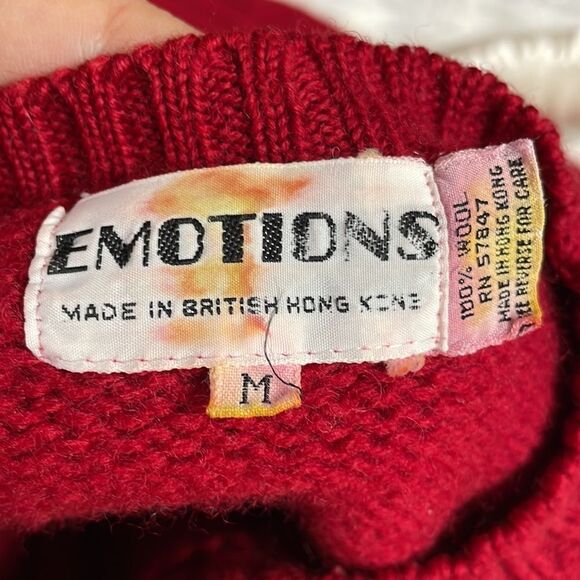 Emotions Ladies Vintage Wool Crew Neck Long Sleeve Pullover Sweater Red Medium - Picture 5 of 5